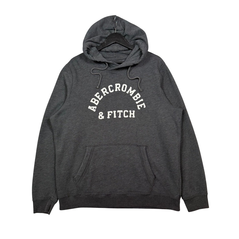 Abercrombie & Fitch Mens Gray Spellout Pullover Hoodie Sweatshirt XL Baggy
